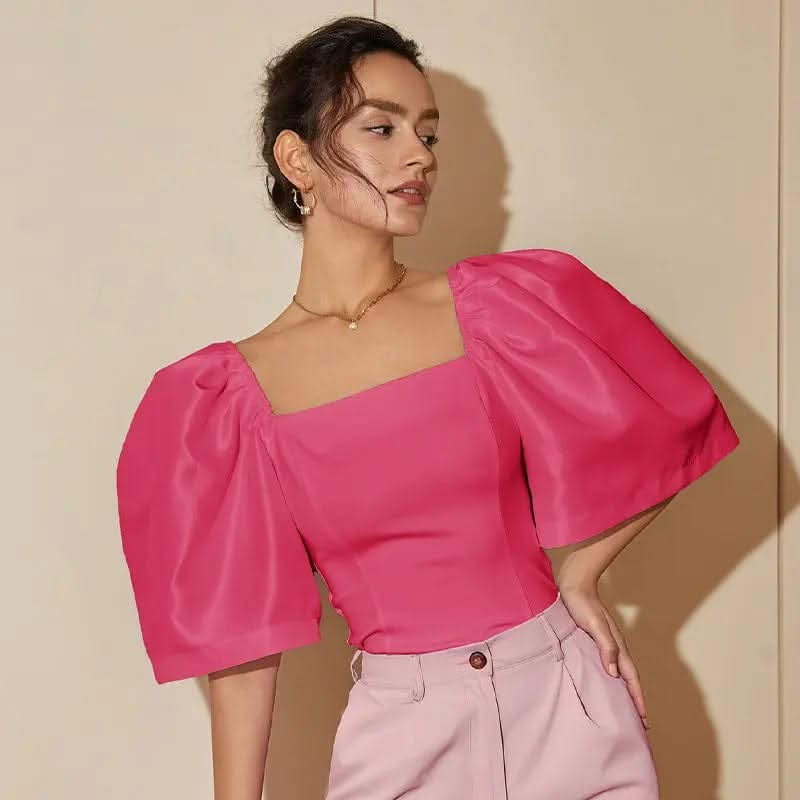 Saboor store  elegant, chic, stylish, trendy, fashion, feminine, classic, modern, boho, casual, formal, party, summer, winter, cozy, sophisticated, minimal, floral, vibrant, luxurious, timeless, comfortable, versatile Pink / L Women's Retro Lantern Sleeve Square Collar Elegant Top