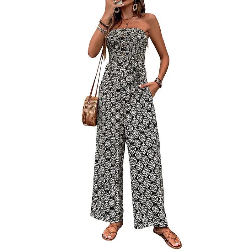 Saboor store  Ethnic Holiday Floral Print Tube Top Jumpsuit Ethnic Holiday Floral Print Tube Top Jumpsuit