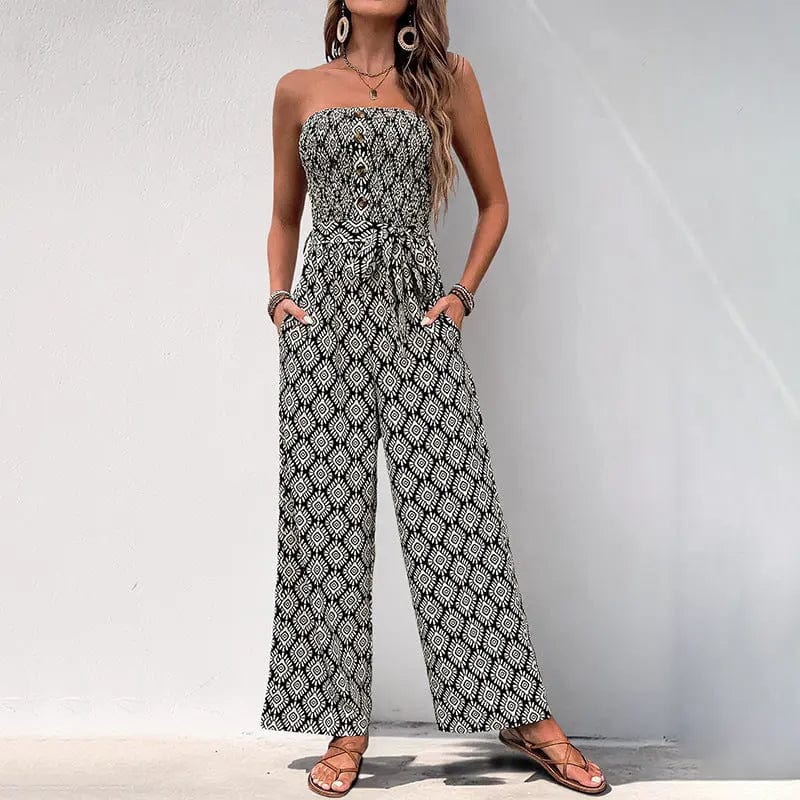 Saboor store  Ethnic Holiday Floral Print Tube Top Jumpsuit Ethnic Holiday Floral Print Tube Top Jumpsuit