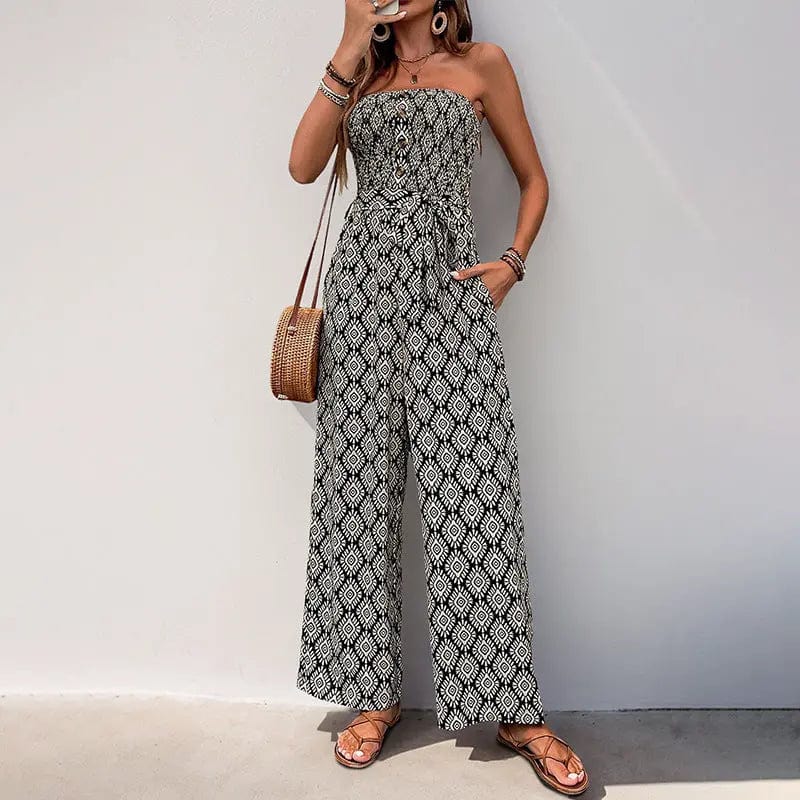 Saboor store  Ethnic Holiday Floral Print Tube Top Jumpsuit Ethnic Holiday Floral Print Tube Top Jumpsuit