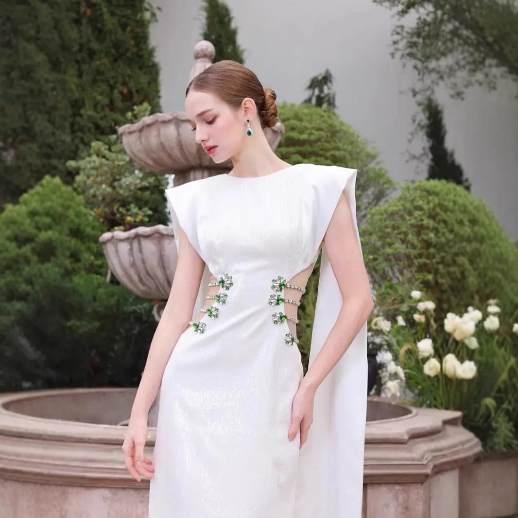 Saboor store European And American Diamond-embedded H European And American Diamond-embedded High-end Exquisite Bandage One-piece Dress Elegant Temperament