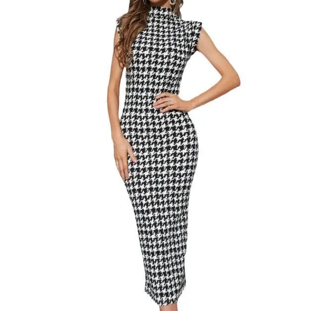 Saboor store  European And American Houndstooth Slim-fit Elegant Dress