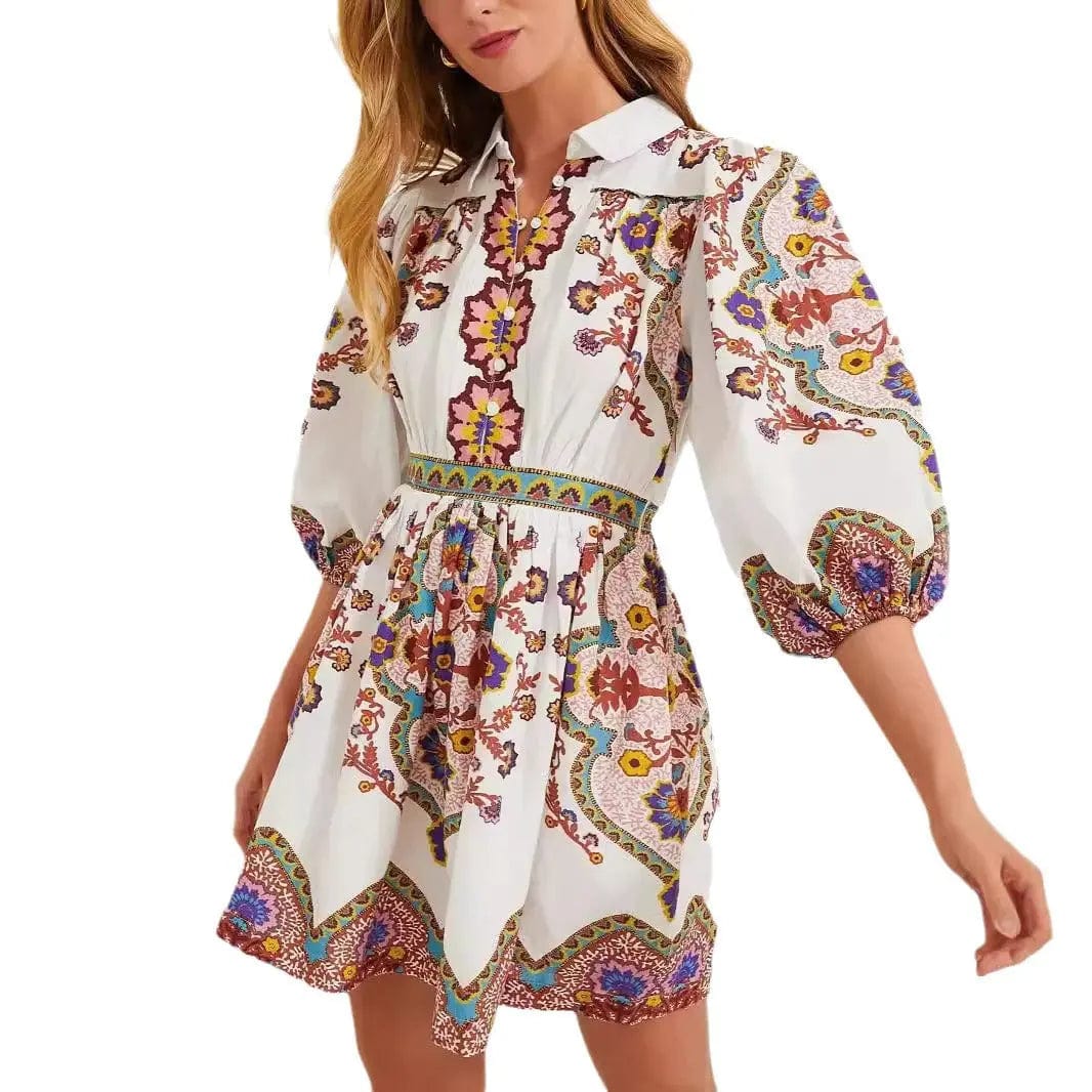 Saboor store  European dress And American Autumn Ethnic Print Pocket Dress