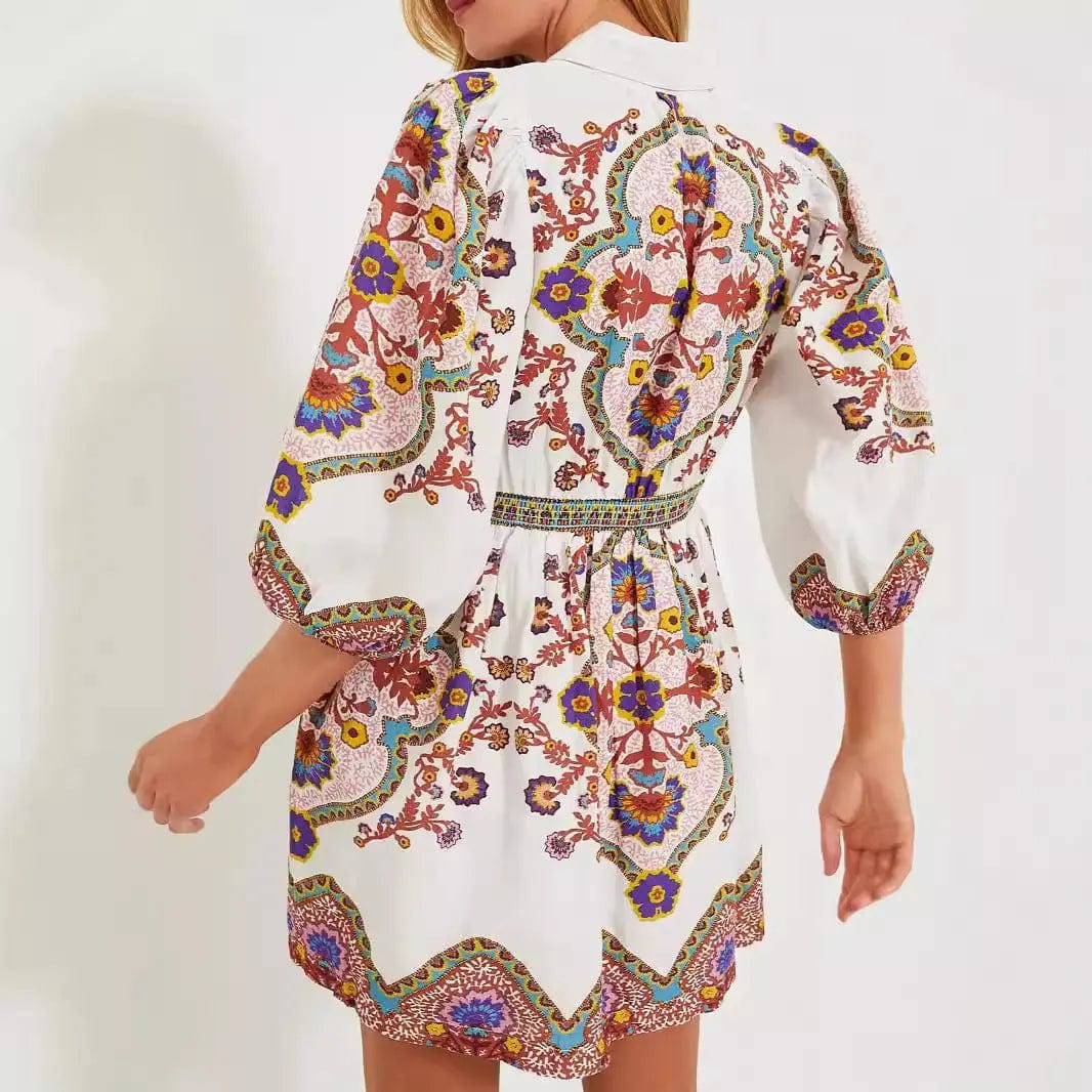 Saboor store  European dress And American Autumn Ethnic Print Pocket Dress