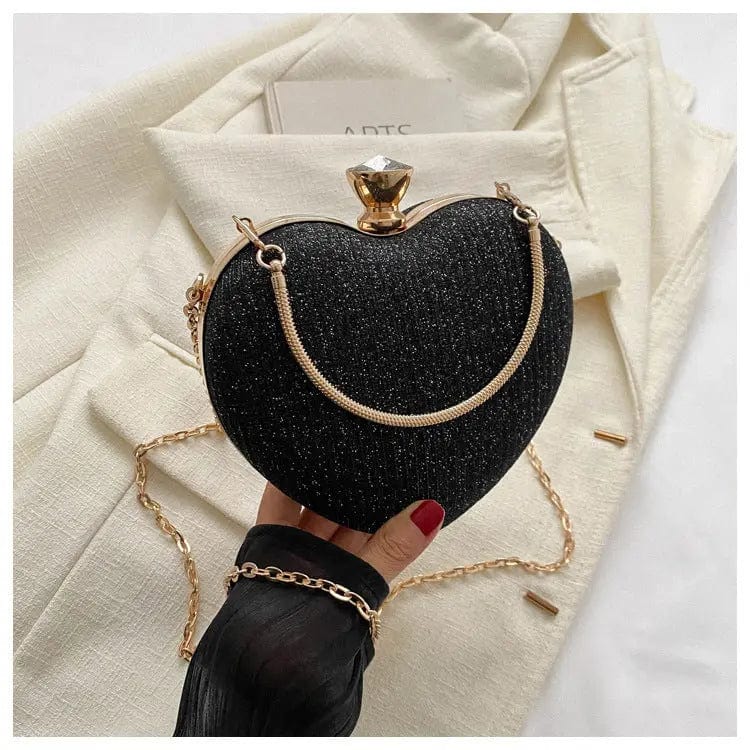 Saboor store Evening Clutch Bag Women Bag Shiny Handb Black Evening Clutch Bag Women Bag Shiny Handbag Heart Shape Metal Clutches Bag Fashion Chain Shoulder Crossbody Bag Luxury Lady Purse Valentines Day Outfit