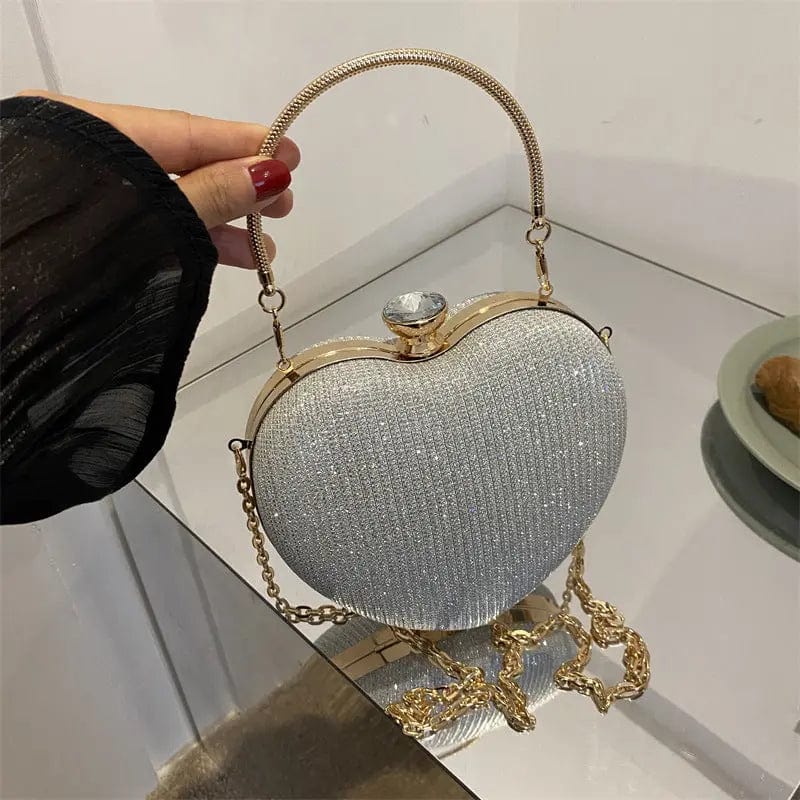 Saboor store Evening Clutch Bag Women Bag Shiny Handb Evening Clutch Bag Women Bag Shiny Handbag Heart Shape Metal Clutches Bag Fashion Chain Shoulder Crossbody Bag Luxury Lady Purse Valentines Day Outfit