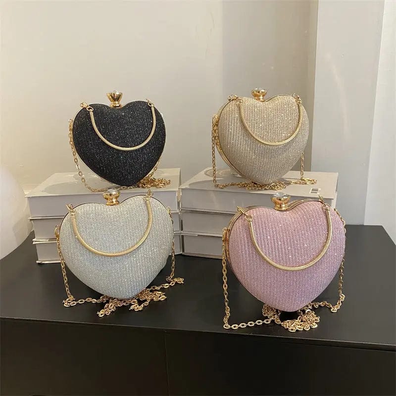 Saboor store Evening Clutch Bag Women Bag Shiny Handb Evening Clutch Bag Women Bag Shiny Handbag Heart Shape Metal Clutches Bag Fashion Chain Shoulder Crossbody Bag Luxury Lady Purse Valentines Day Outfit