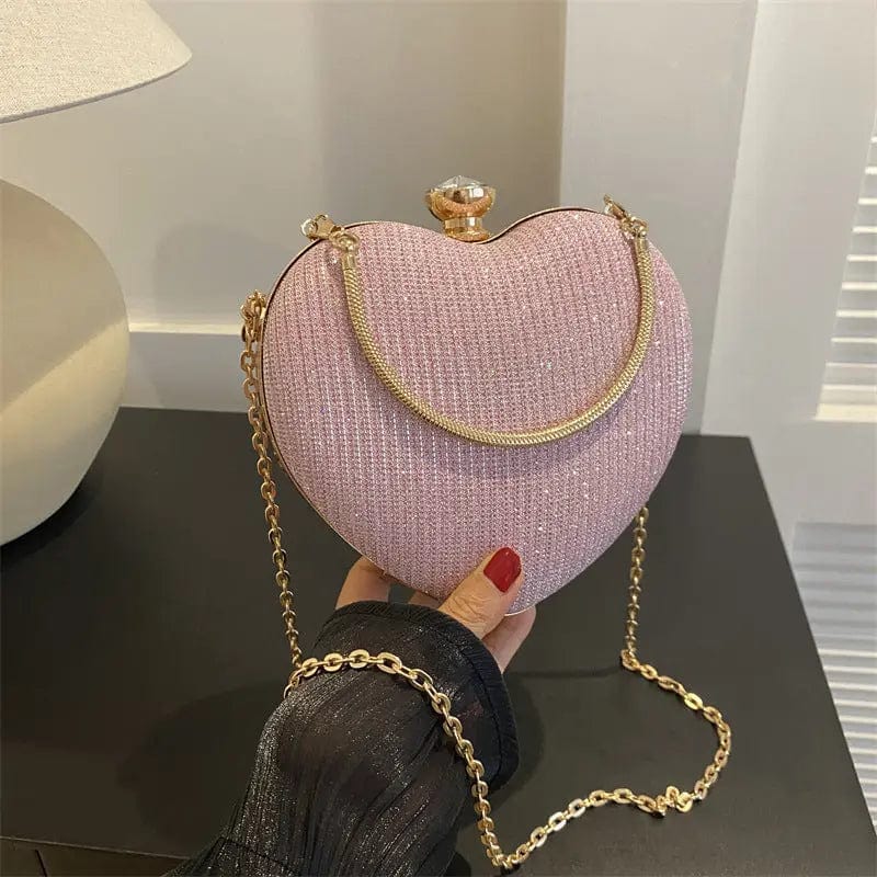 Saboor store Evening Clutch Bag Women Bag Shiny Handb Evening Clutch Bag Women Bag Shiny Handbag Heart Shape Metal Clutches Bag Fashion Chain Shoulder Crossbody Bag Luxury Lady Purse Valentines Day Outfit