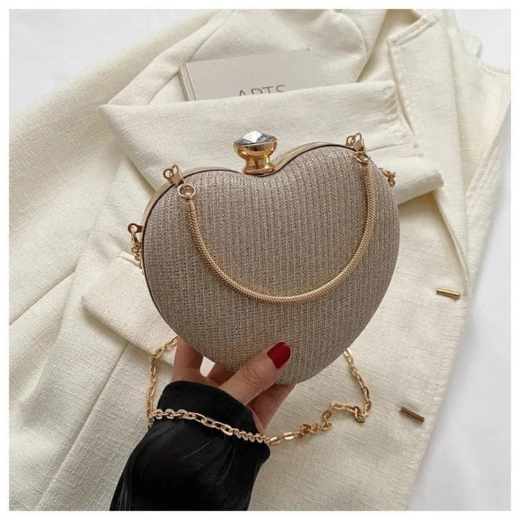 Saboor store Evening Clutch Bag Women Bag Shiny Handb Gold Evening Clutch Bag Women Bag Shiny Handbag Heart Shape Metal Clutches Bag Fashion Chain Shoulder Crossbody Bag Luxury Lady Purse Valentines Day Outfit