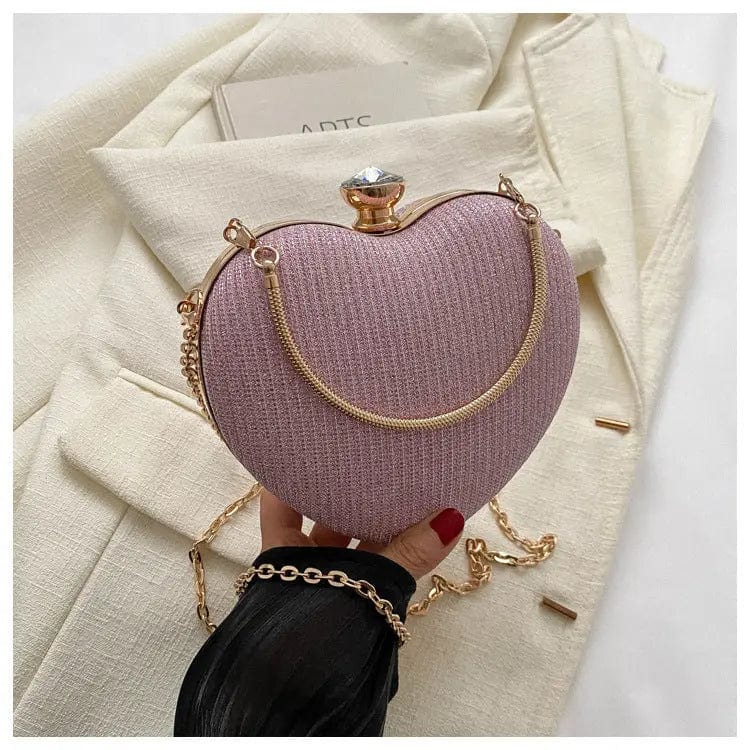 Saboor store Evening Clutch Bag Women Bag Shiny Handb Pink Evening Clutch Bag Women Bag Shiny Handbag Heart Shape Metal Clutches Bag Fashion Chain Shoulder Crossbody Bag Luxury Lady Purse Valentines Day Outfit