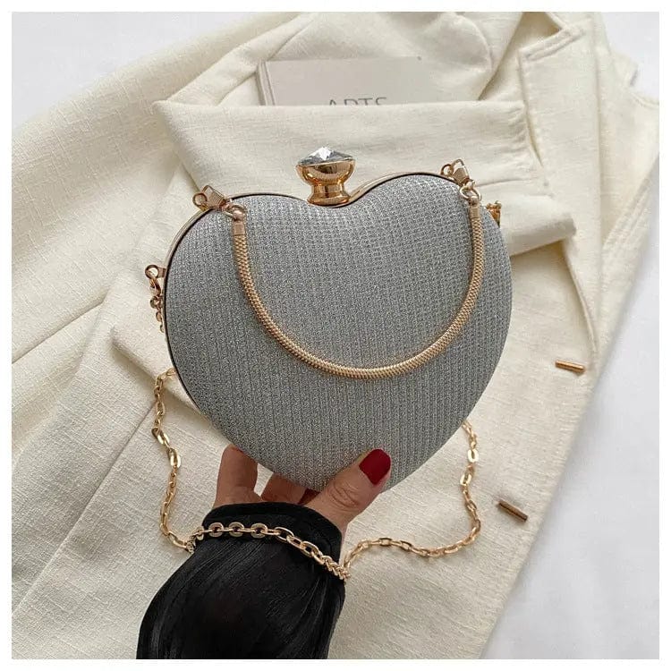 Saboor store Evening Clutch Bag Women Bag Shiny Handb Silver Evening Clutch Bag Women Bag Shiny Handbag Heart Shape Metal Clutches Bag Fashion Chain Shoulder Crossbody Bag Luxury Lady Purse Valentines Day Outfit