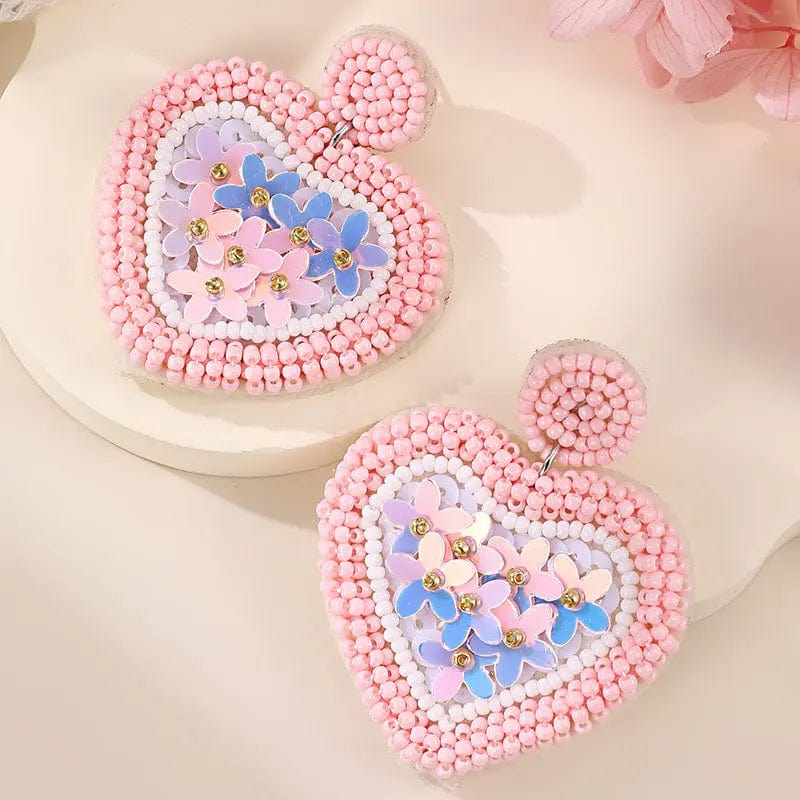 Saboor store  EZ5489fense Fashion Valentine's Day Bead Doppel Herz Earrings Creative