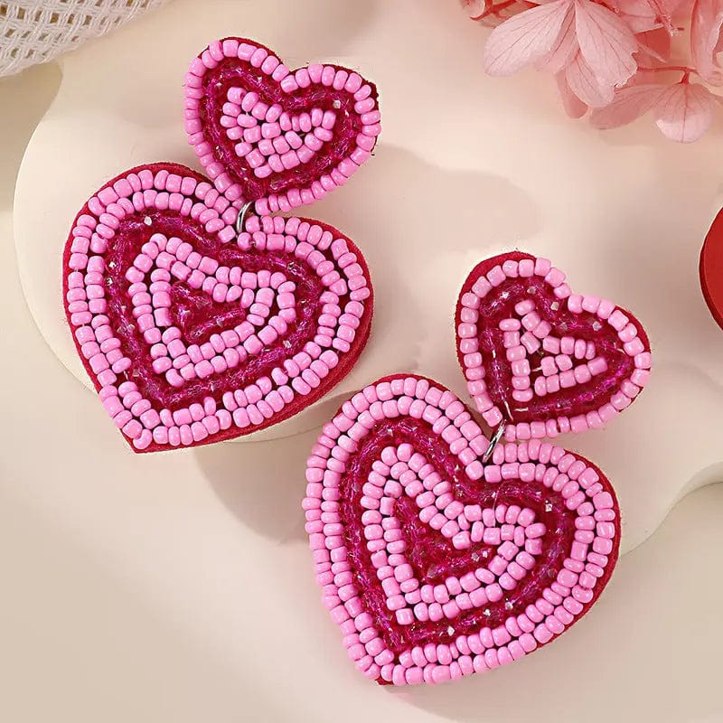 Saboor store  EZ5489meihong Fashion Valentine's Day Bead Doppel Herz Earrings Creative