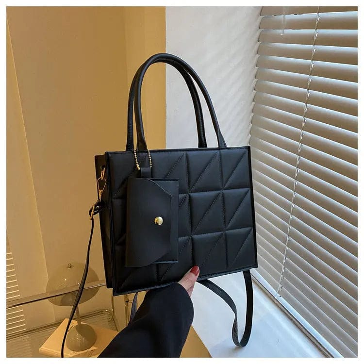 Saboor store Fashion Plaid Shoulder With Small Wallet Black Fashion Plaid Shoulder With Small Wallet Simple Elegant Portable Square Tots Women's Handbag