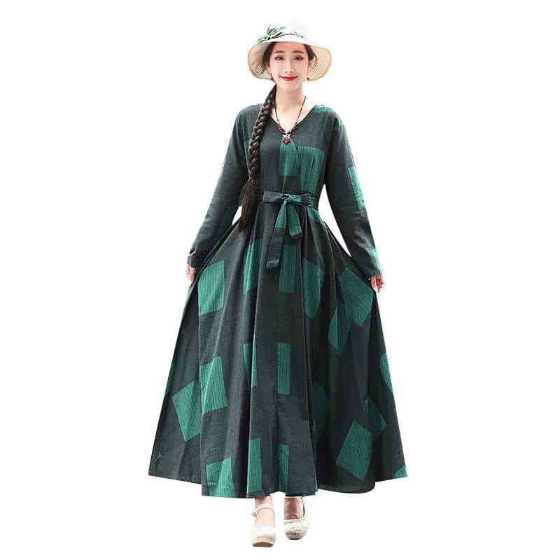 Saboor store Fashion Plus size Cotton And Linen Mid-l Fashion Plus size Cotton And Linen Mid-length Dress Loose And Thin Long Skirt