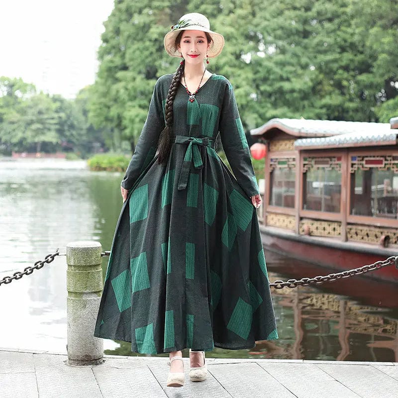 Saboor store Fashion Plus size Cotton And Linen Mid-l Green / L Fashion Plus size Cotton And Linen Mid-length Dress Loose And Thin Long Skirt