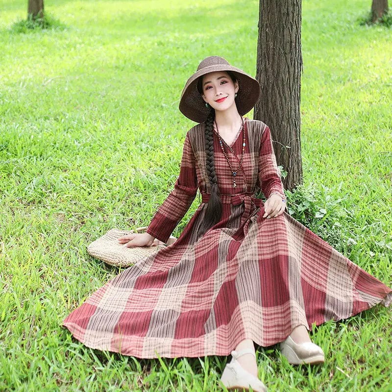 Saboor store Fashion Plus size Cotton And Linen Mid-l Red / L Fashion Plus size Cotton And Linen Mid-length Dress Loose And Thin Long Skirt