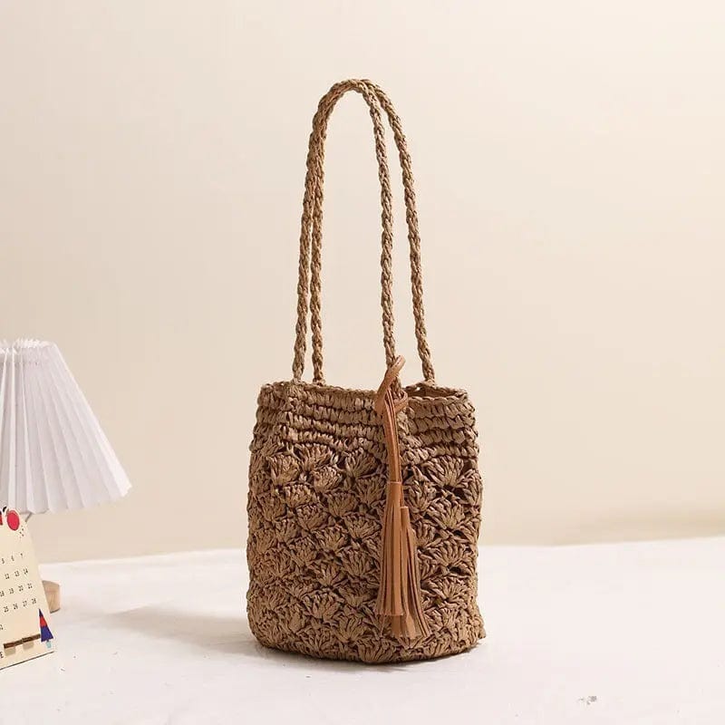 Saboor store Fashion Tassel Shoulder Straw Bag Fan Ho Fashion Tassel Shoulder Straw Bag Fan Hollow Beach Bag