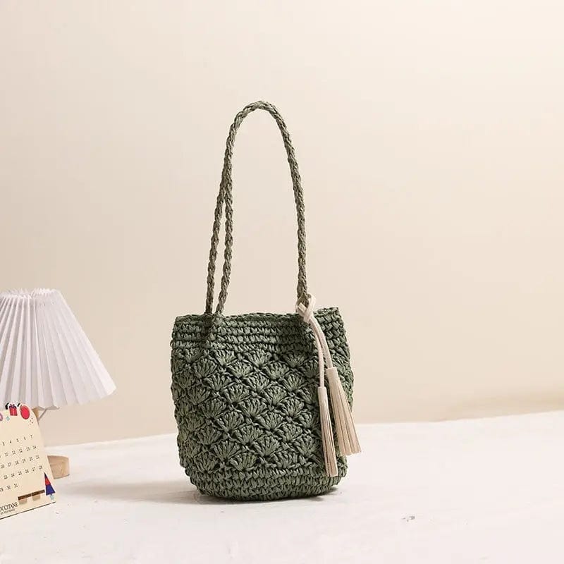 Saboor store Fashion Tassel Shoulder Straw Bag Fan Ho Fashion Tassel Shoulder Straw Bag Fan Hollow Beach Bag