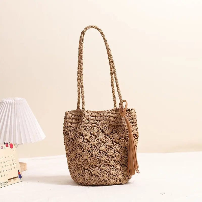 Saboor store Fashion Tassel Shoulder Straw Bag Fan Ho Fashion Tassel Shoulder Straw Bag Fan Hollow Beach Bag