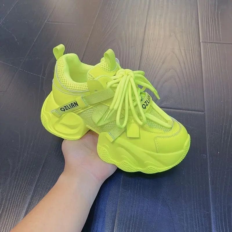 Saboor store Fashion Thick Bottom Sneaker Women's All Fluorescent Yellow / 35 Fashion Thick Bottom Sneaker Women's All-match