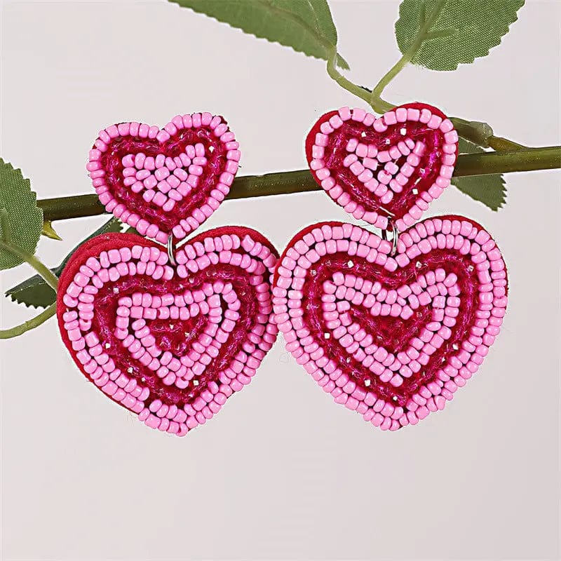 Saboor store  Fashion Valentine's Day Bead Doppel Herz Earrings Creative