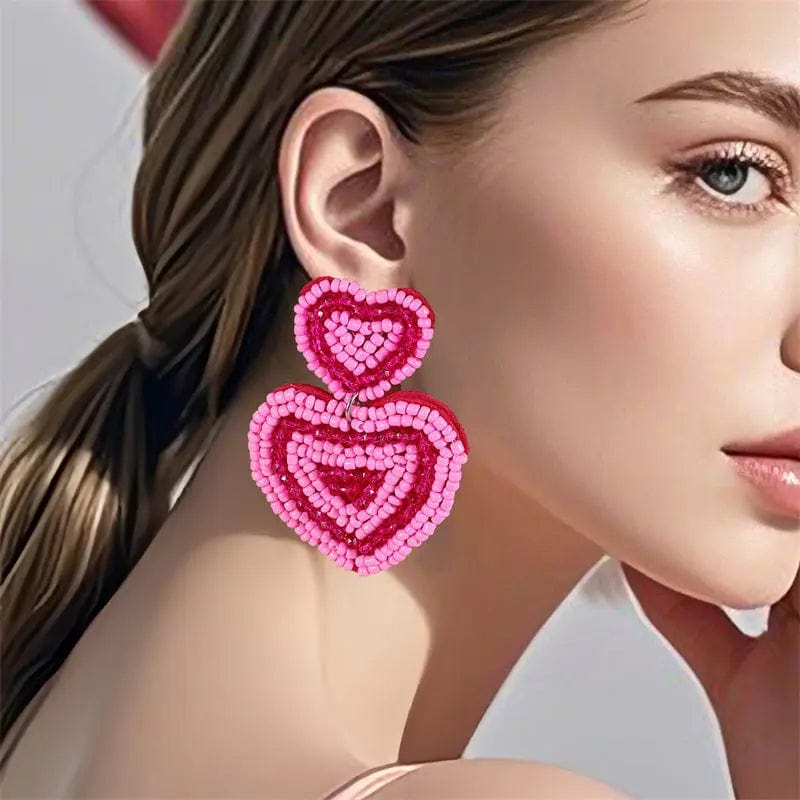 Saboor store  Fashion Valentine's Day Bead Doppel Herz Earrings Creative