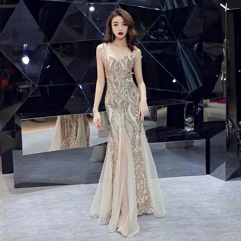 Saboor store Fishtail Long Summer Sequins Sling Eveni Gold / L Fishtail Long Summer Sequins Sling Evening Dress Banquet