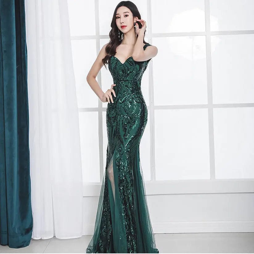 Saboor store Fishtail Long Summer Sequins Sling Eveni Green / L Fishtail Long Summer Sequins Sling Evening Dress Banquet