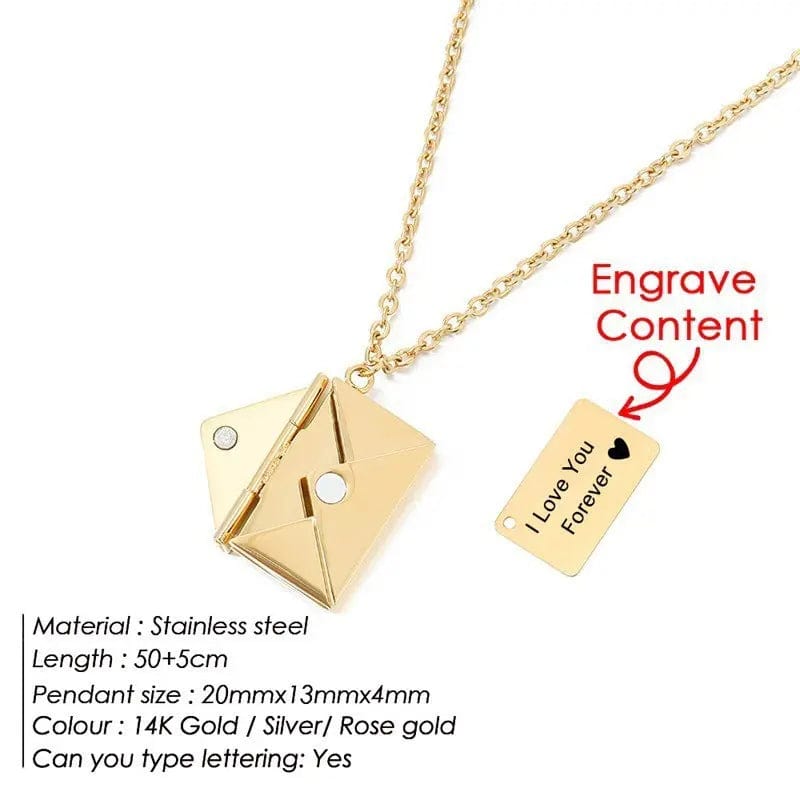 Saboor store  Gold Valentine's Day Gift Envelope Engraved Necklace