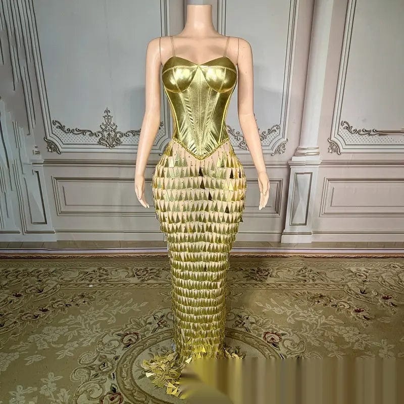 Saboor store Golden Bright Surface Bandage Design Tig Gold / L Golden Bright Surface Bandage Design Tight Waist Slimming Mermaid Day Formal Dress