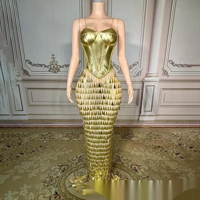 Saboor store Golden Bright Surface Bandage Design Tig Golden Bright Surface Bandage Design Tight Waist Slimming Mermaid Day Formal Dress