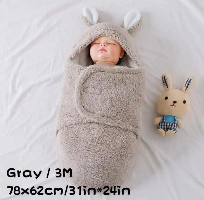 Saboor store  Gray / 3M Super Soft Baby Sleeping Bag Fluffy Fleece Newborn Blanket Swaddle Blankets, Unisex Baby Wrap For Newborn Baby Boys Girls With Head-Protecting & Head-Supporting Function, Wearable Swaddle Sleep Sack