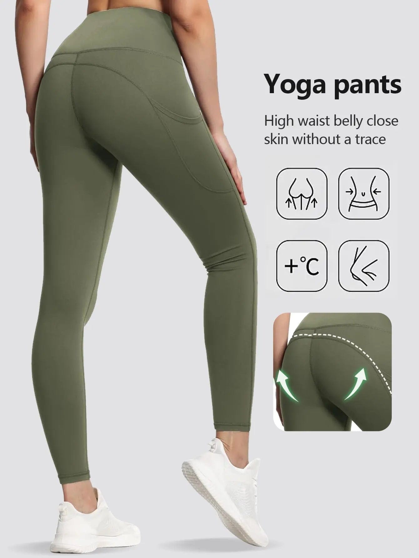 Saboor store  Green / L Leggings For Women With Pockets High Waisted Tummy Control For Workout Running Yoga Pants Lightweight Sweatpants For Fitness Pilates