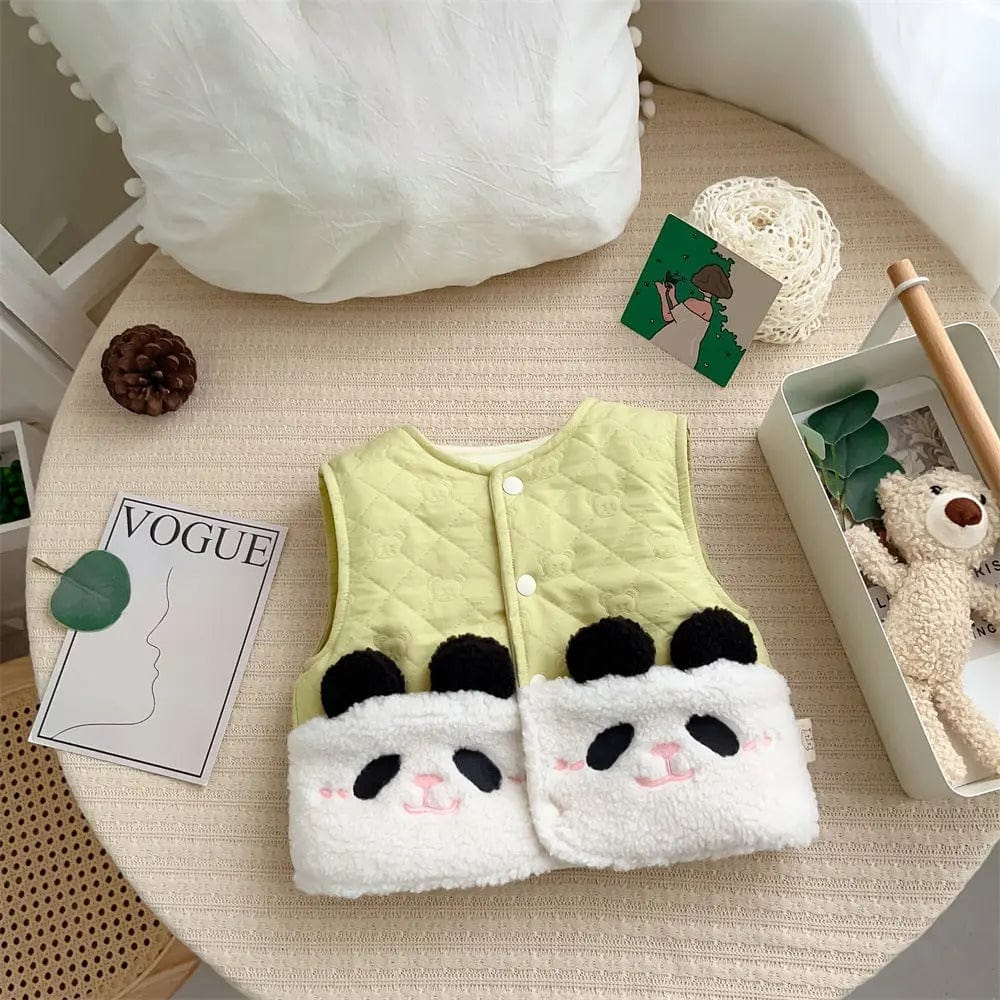 Saboor store  Green Panda / 100cm Autumn And Winter Windproof Thickening Children Outerwear Cartoon Winter Fleece Vest