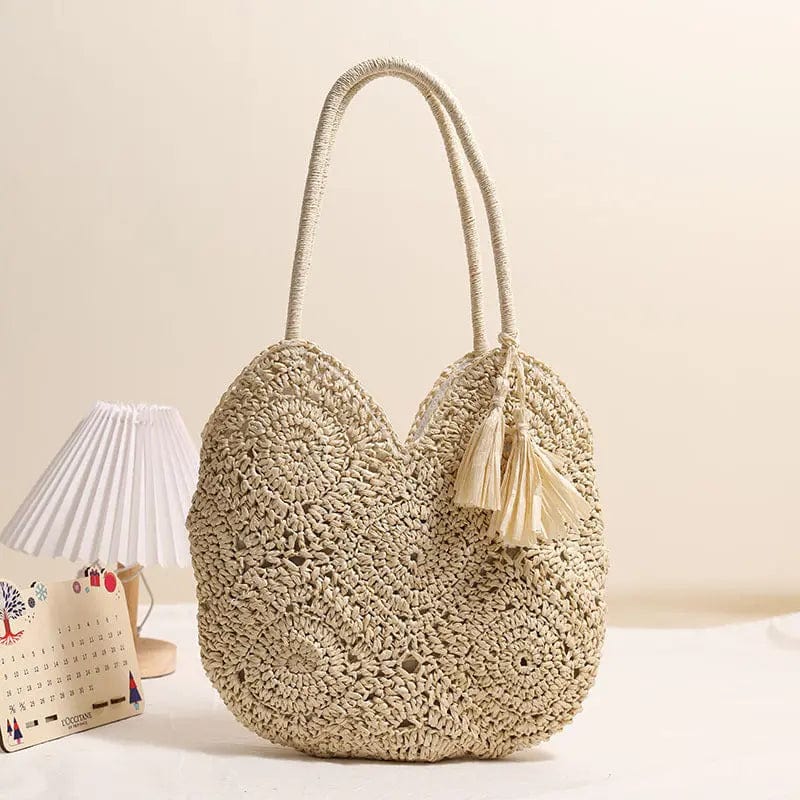 Saboor store Hollow Tassel Straw Bag Large Capacity S Grandmother Plaid Tassel Hollow Tassel Straw Bag Large Capacity Shoulder Woven Bag