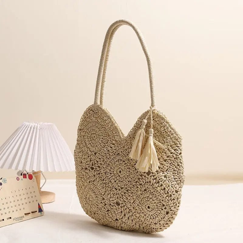 Saboor store Hollow Tassel Straw Bag Large Capacity S Grandmother Plaid Tassel Hollow Tassel Straw Bag Large Capacity Shoulder Woven Bag