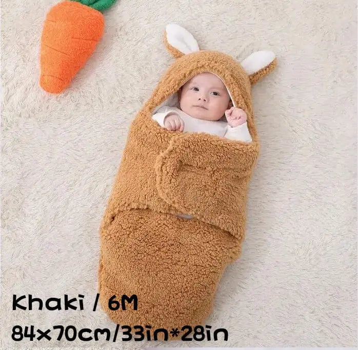 Saboor store  Khaki / 6M Super Soft Baby Sleeping Bag Fluffy Fleece Newborn Blanket Swaddle Blankets, Unisex Baby Wrap For Newborn Baby Boys Girls With Head-Protecting & Head-Supporting Function, Wearable Swaddle Sleep Sack