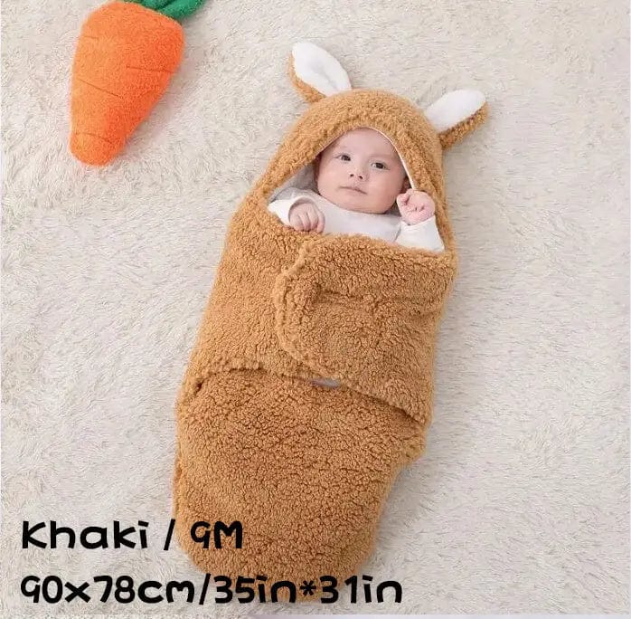 Saboor store  Khaki / 9M Super Soft Baby Sleeping Bag Fluffy Fleece Newborn Blanket Swaddle Blankets, Unisex Baby Wrap For Newborn Baby Boys Girls With Head-Protecting & Head-Supporting Function, Wearable Swaddle Sleep Sack