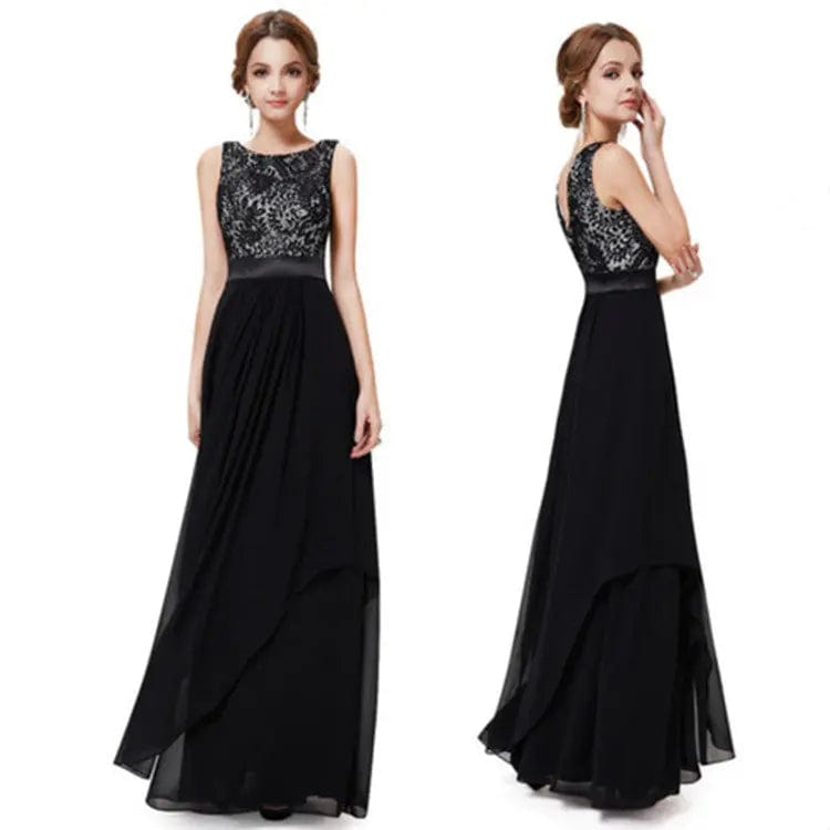 Saboor store Lace spliced chiffon dress Black / L Lace spliced chiffon dress