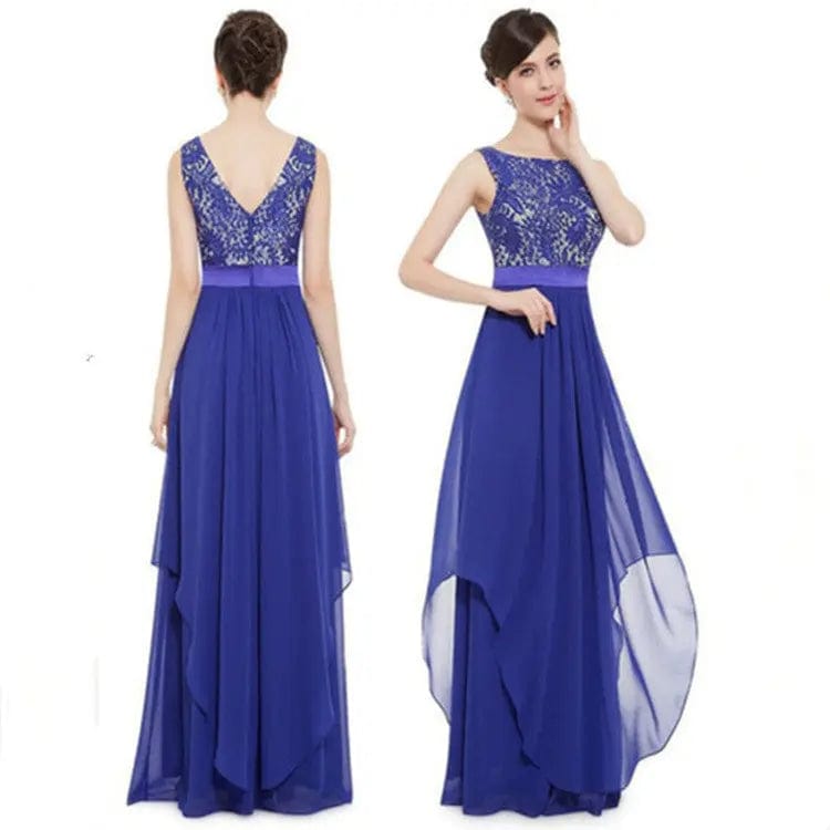 Saboor store Lace spliced chiffon dress Blue / L Lace spliced chiffon dress