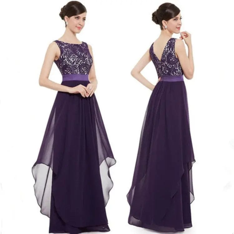 Saboor store Lace spliced chiffon dress Purple / L Lace spliced chiffon dress