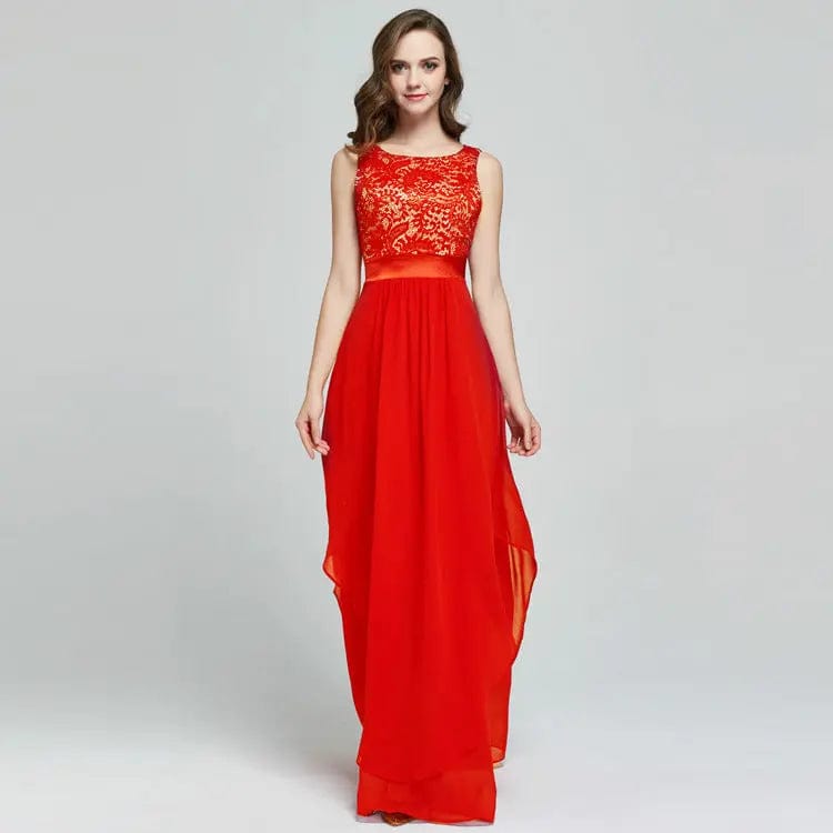 Saboor store Lace spliced chiffon dress Red / L Lace spliced chiffon dress