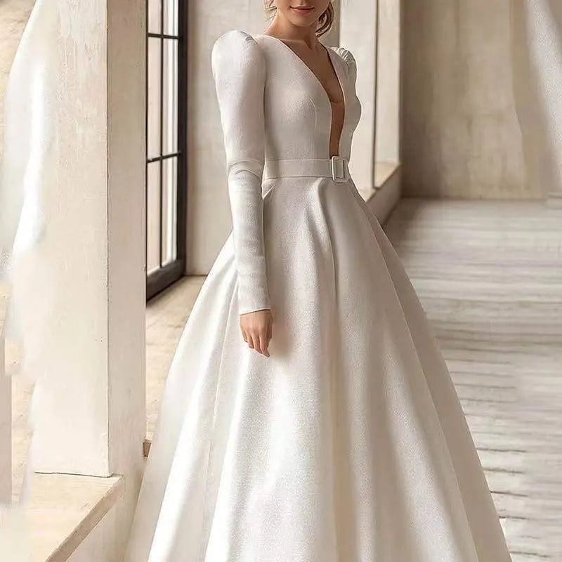 Saboor store Ladies Style White Dress Satin Surface W Ladies Style White Dress Satin Surface Was Thin And High French Temperament Dress Long Skirt