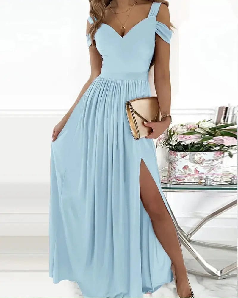 Saboor store Long Floor Length Elegant Greek Style Pl Sky blue / L Long Floor Length Elegant Greek Style Pleated Dress