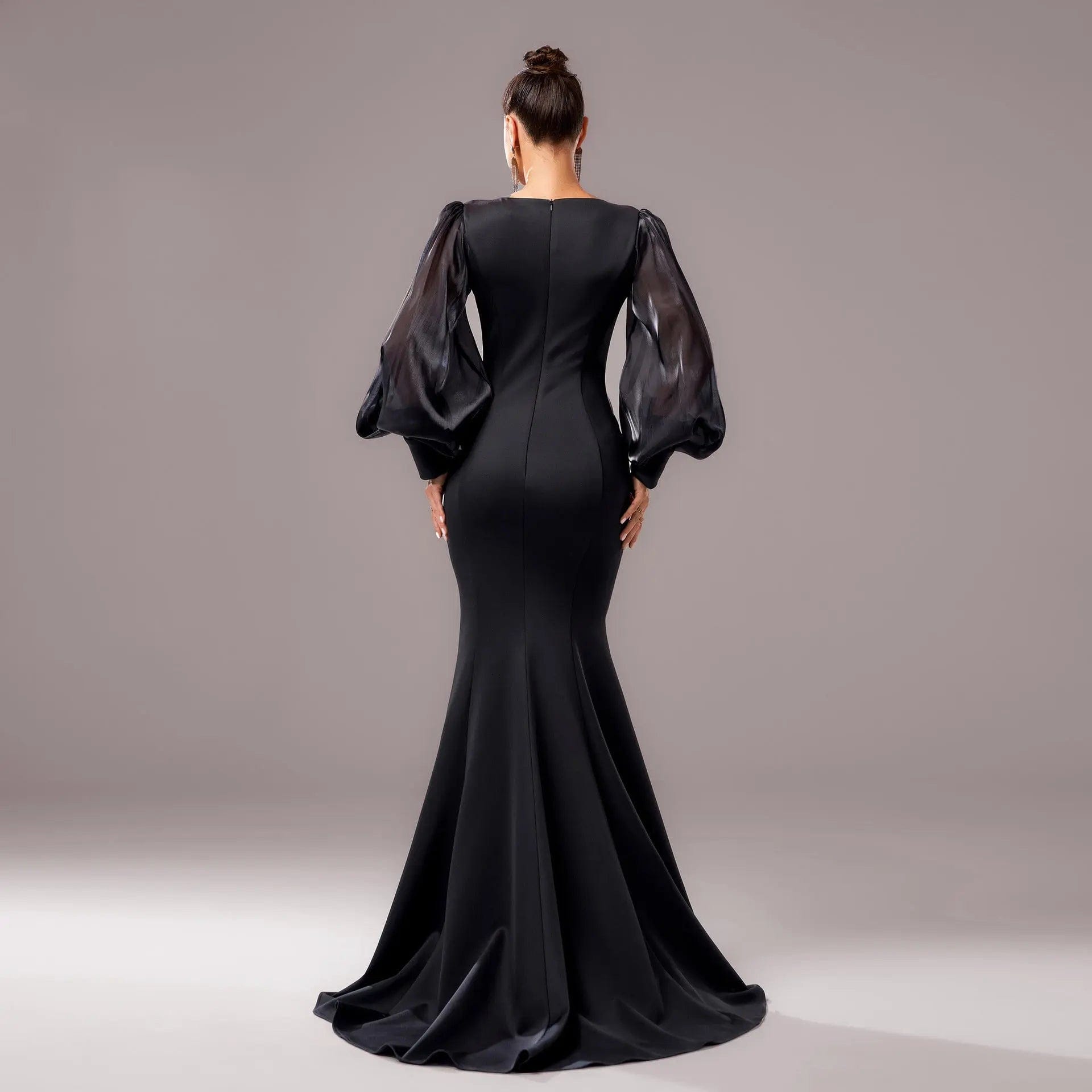 Saboor store Long Sleeve Round Neck Banquet Applique Long Sleeve Round Neck Banquet Applique Sheath Fishtail Dress