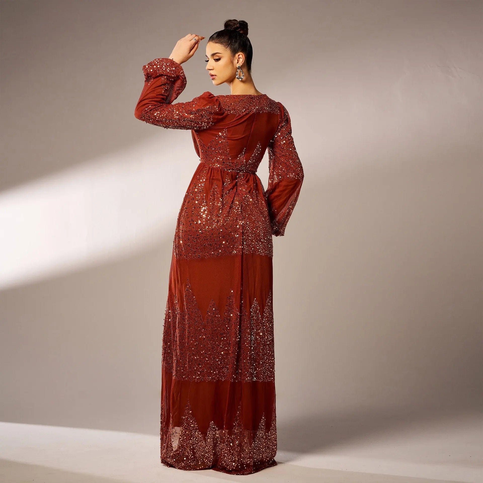 Saboor store Long Sleeve V-neck Sexy Long Sequined Ev Long Sleeve V-neck Sexy Long Sequined Evening Dress