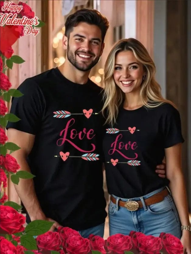 Saboor store  Love Valentine'S Day T-Shirt, Couple T-Shirt, Couple Christmas, Fashion Casual T-Shirt, Short-Sleeved T-Shirt Black / 2XL / Men Love Valentine'S Day T-Shirt,   Couple T-Shirt, Couple Christmas, Fashion Casual T-Shirt, Short-Sleeved T-Shirt