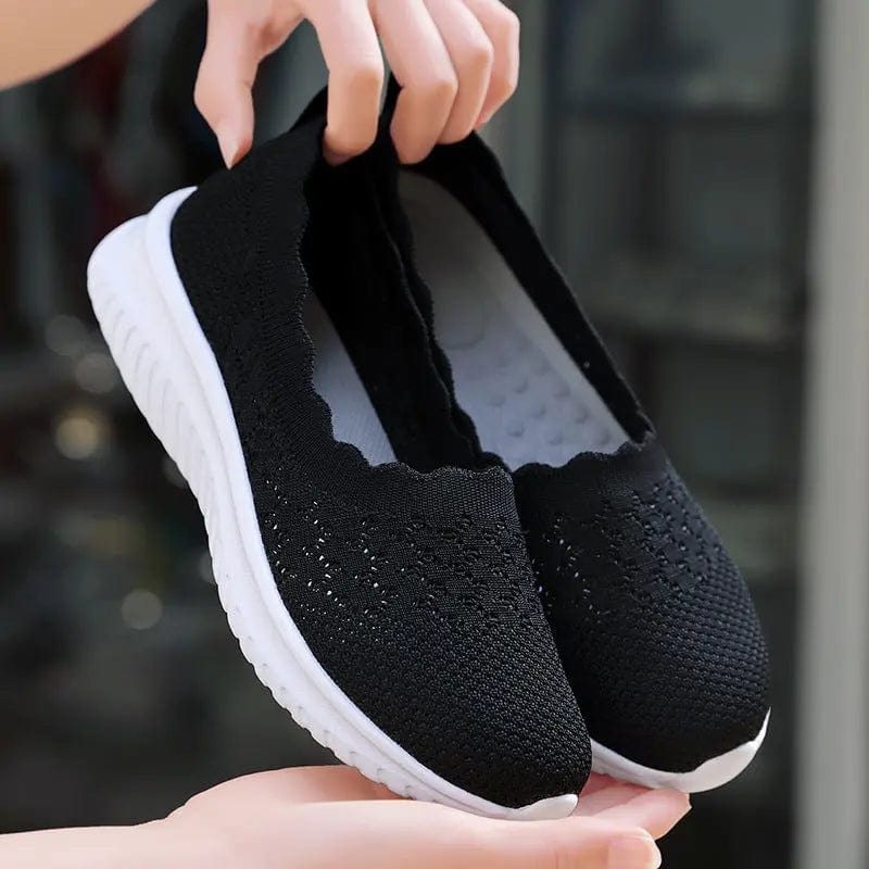 Saboor store Low-cut Flying Woven Fashion Plus Size W Black And White / 36 Low-cut Flying Woven Fashion Plus Size Women's Shoes