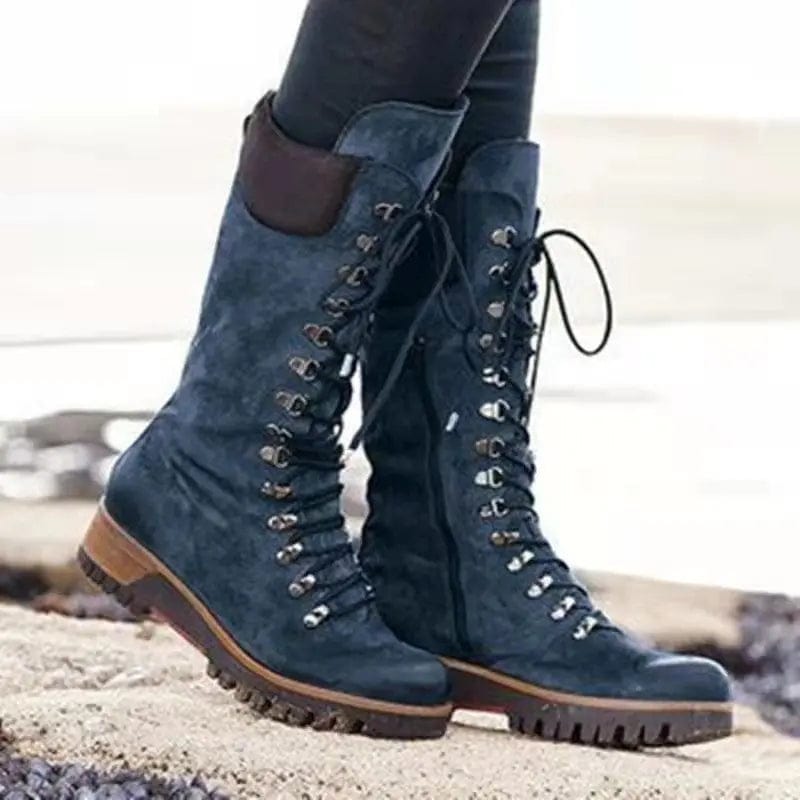 Saboor store New Autumn And Winter Women's Shoes Plus Blue / 35 New Autumn And Winter Women's Shoes Plus Size Lace Up Mid Boots